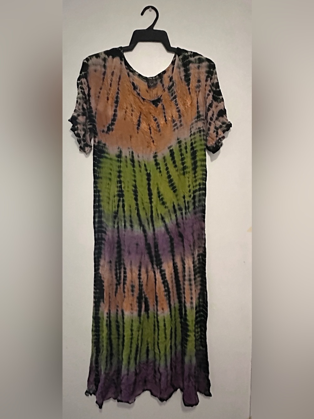 Tie-Dye Maxi Dress in Orange, Green & Purple